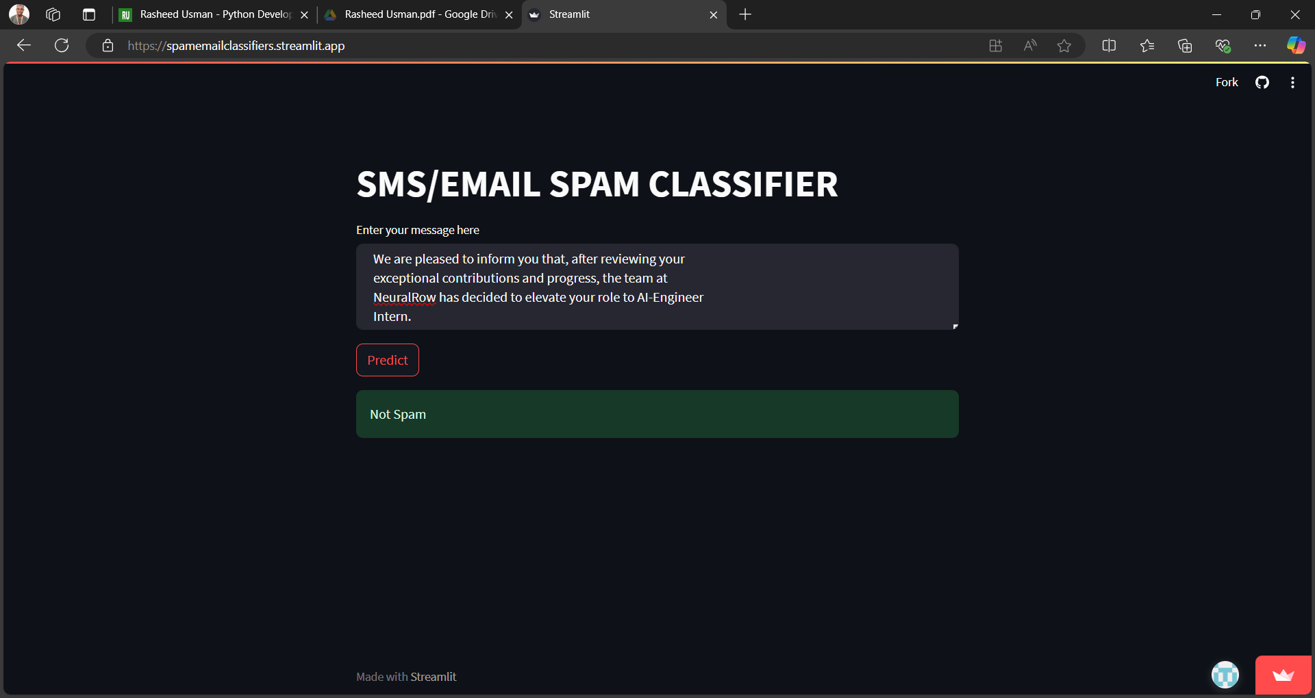 Spam Email Classifier Project